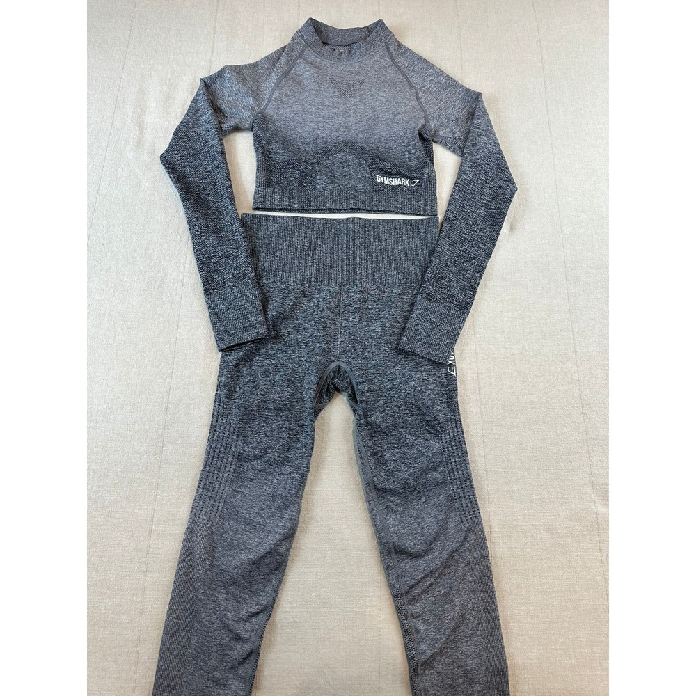 Gymshark | Activewear Set Long Sleeve Top + Leggings Gray Ombre | Women's Small